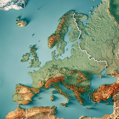 Render 3D de Europa mapa topográfico Color frontera photo