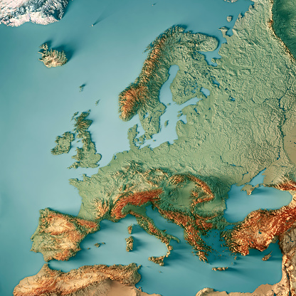 Color de mapa topográfico de Render 3D de Europa photo