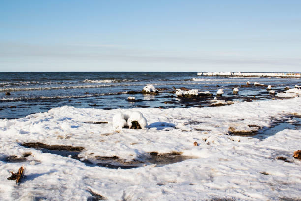 istock frozen beach in cold winters day with colorful sky and ice. 935990168