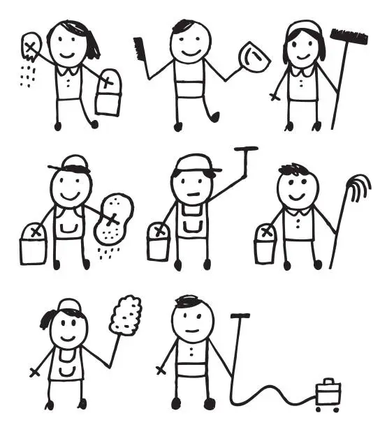 Vector illustration of Stick people cleaner