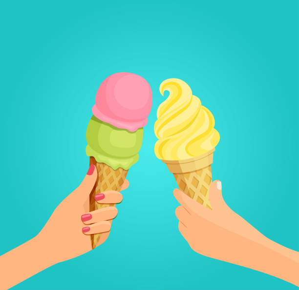 ilustrações de stock, clip art, desenhos animados e ícones de human hands with ice cream in a waffle cone. vector flat illustration - wafer waffle isolated food