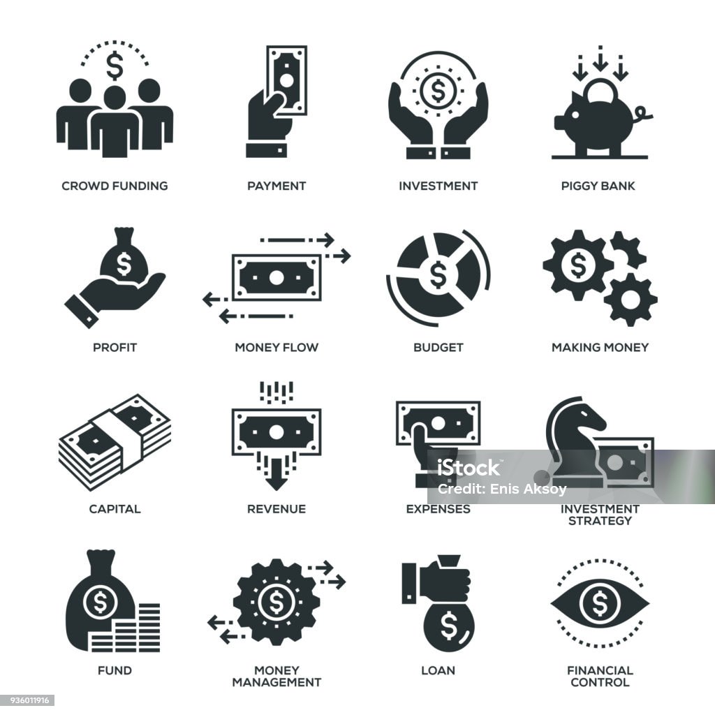 Finance Icons Finance Icons - 16 Monochrome Icons Currency stock vector