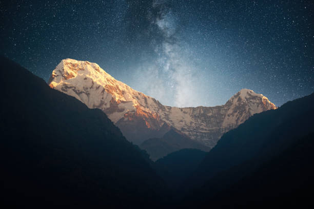 istock Night landscape on early morning. Starry sky with over the mountains 936016466