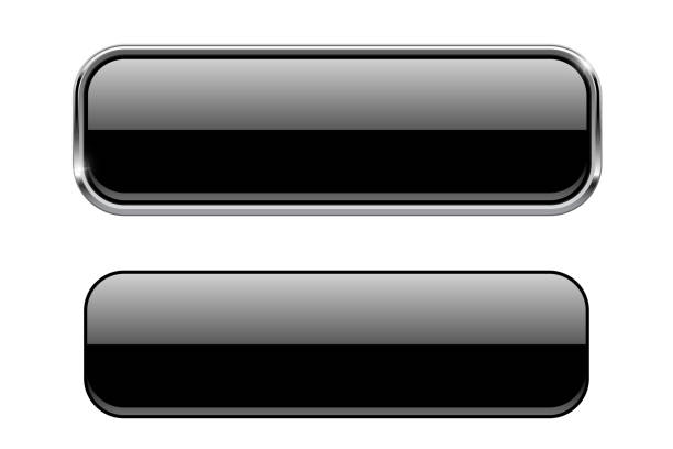 Black glass buttons with and without metal frame Black glass buttons with and without metal frame. Vector 3d illustration button sewing item stock illustrations