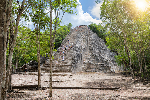 The Mayan Nohoch Mul pyramid in Coba, Yucatan, Mexico