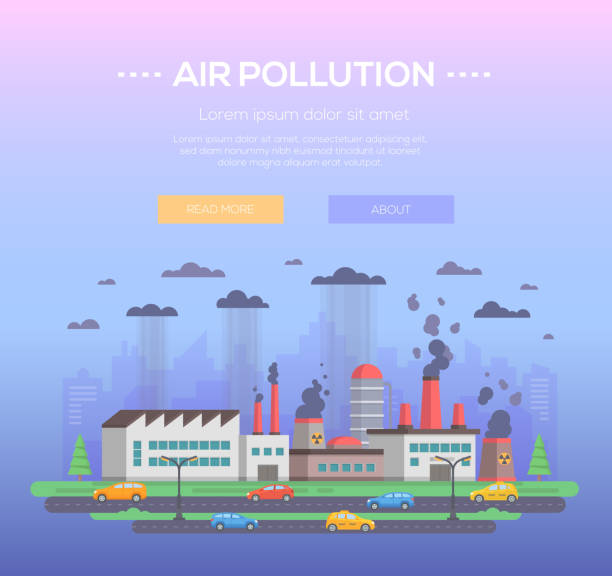ilustraciones, imágenes clip art, dibujos animados e iconos de stock de contaminación del aire - ilustración de vector de estilo moderno diseño plano - air quality