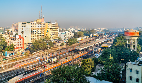 Skyline of Vadodara, formerly known as Baroda, with the railway station. Gujarat state of India