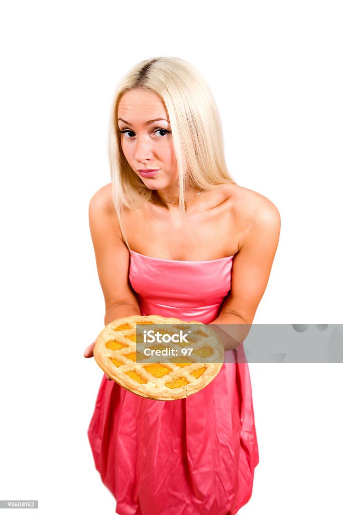 Девушка с пирог - Стоковые фото Вертикальный роялти-фри