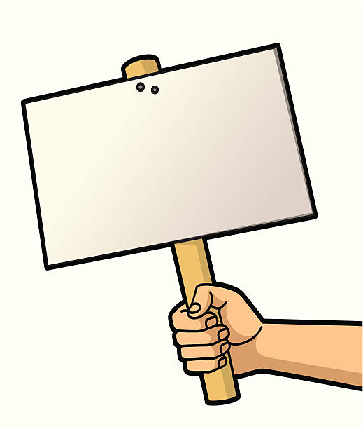 Cartoon hand holding up a blank hand held sign vector art illustration