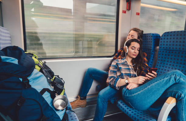 istock Relaxed couple traveling in train 936098114