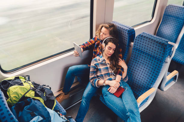 istock Relaxed couple traveling by train 936098174