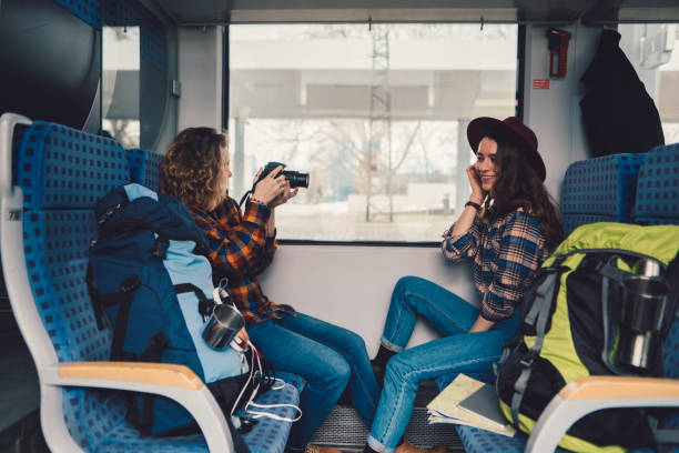 istock Couple traveling in train and vlogging 936098222