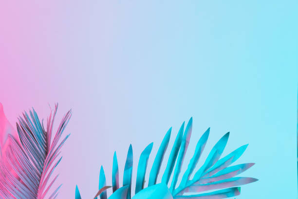 istock Tropical and palm leaves in vibrant bold gradient holographic colors. Concept art. Minimal surrealism. 936098708