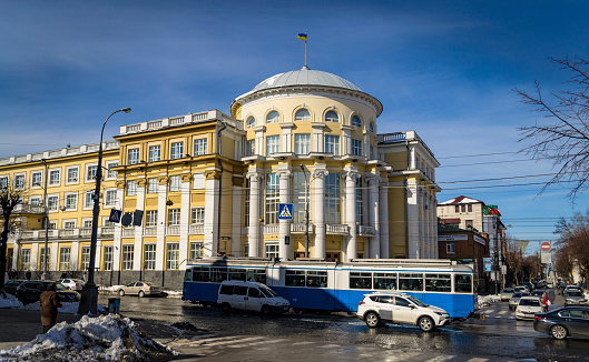 VINNYTSIA, UKRAINE - MARCH 19, 2018 View of Vinnytska oblasna rada on Soborna street