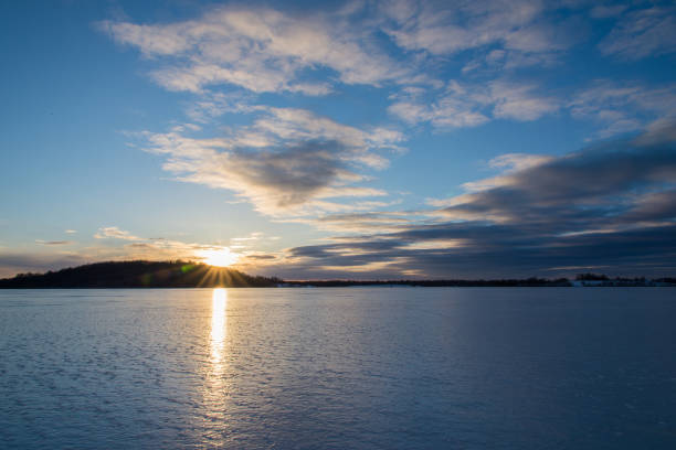 istock Sunset over the icy lake 936109410