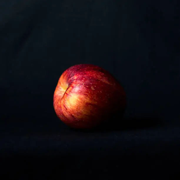 Red apple on black background and side light