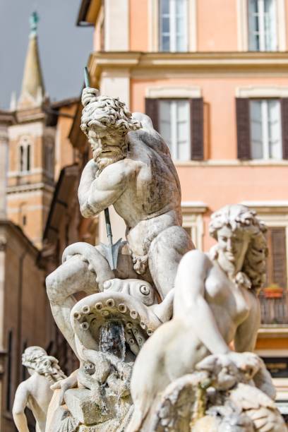 fountain of neptune, fontana del nettuno, rome - piazza del nettuno imagens e fotografias de stock