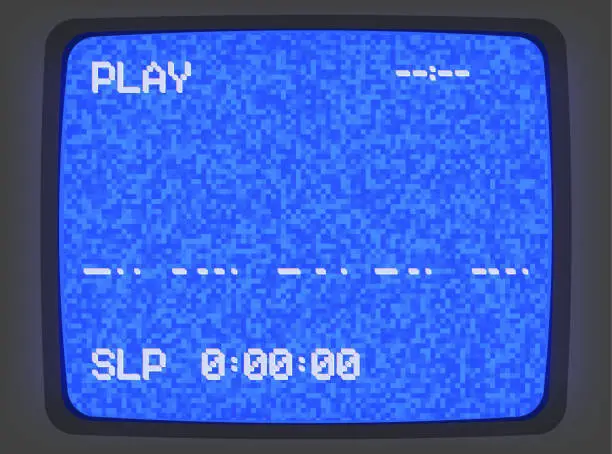 Vector illustration of VHS screen noise_blue with signs