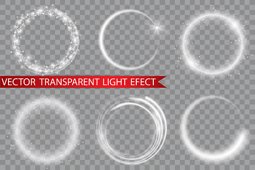 Vector light ring. Round shiny frame with lights dust trail particles isolated on transparent background. Magic concept.EPS 10