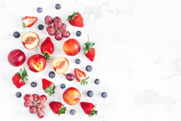 Fruit background. Flat lay, top view, copy space
