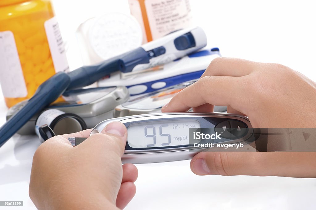 Progress in glucose level blood test equipment  Analyzing Stock Photo