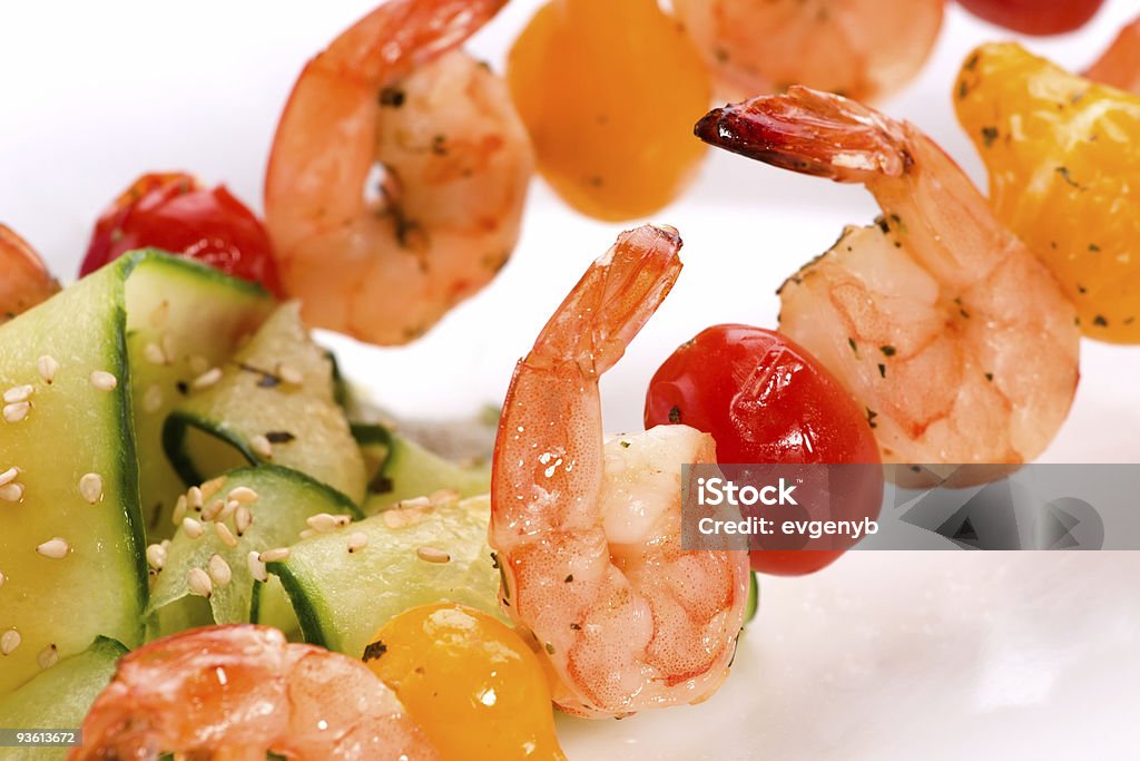 Grilled shrimps and cucumber salad  Animal Shell Stock Photo