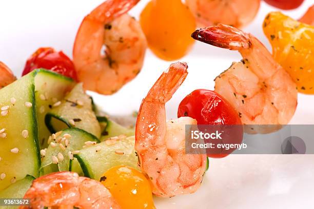 Grilled Shrimps And Cucumber Salad Stock Photo - Download Image Now - Animal Shell, Appetizer, Chopsticks