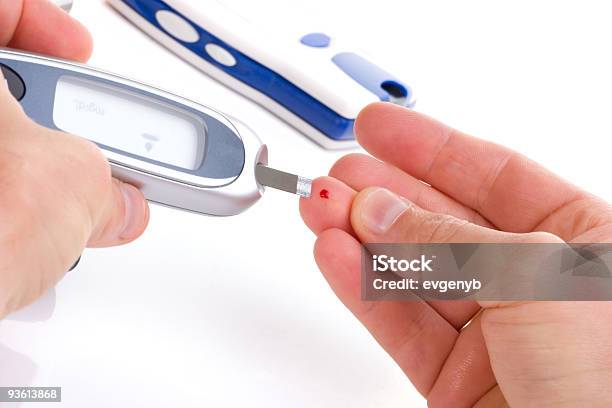 2 Hands Holding A Glucose Level Blood Test Stock Photo - Download Image Now - Diabetes, Stick - Plant Part, Blood