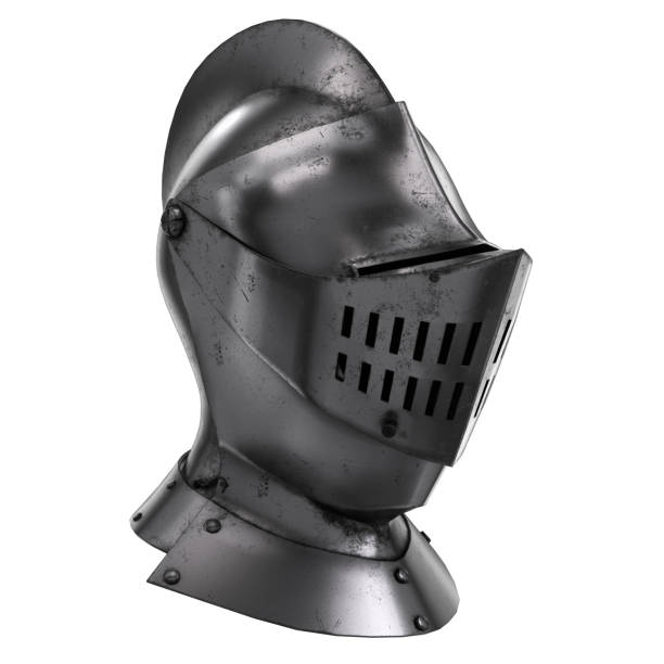 Medieval Knight Armet Helmet Medieval Knight Armet Helmet with visor. Perspective view. Used for tournaments or battlefields. 3D render Illustration Isolated on white background. sports helmet stock pictures, royalty-free photos & images