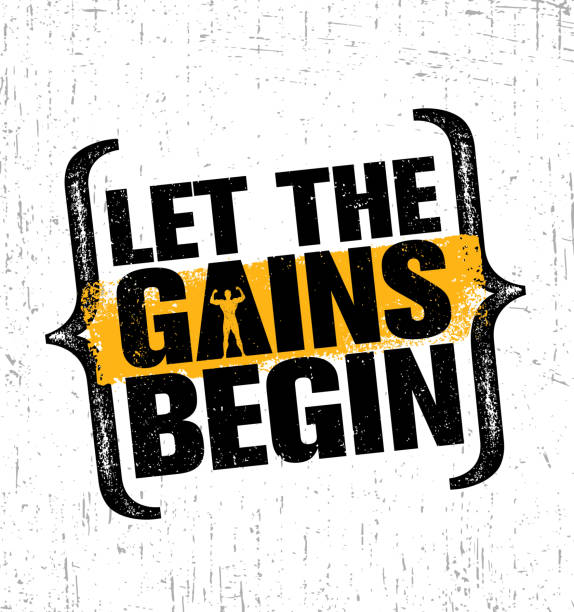 Let The Gains Begin. Workout and Fitness Gym Design Element Concept. Creative Custom Vector Sign On Grunge Background Let The Gains Begin. Workout and Fitness Gym Design Element Concept. Creative Custom Vector Sign On Grunge Background. gym borders stock illustrations