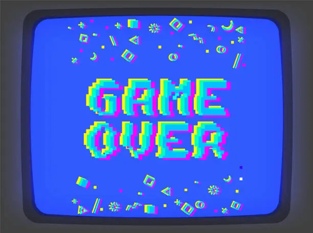 Vector illustration of Vector game over pixel glitch