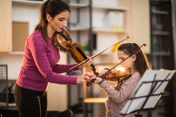 Playing the violin with my teacher