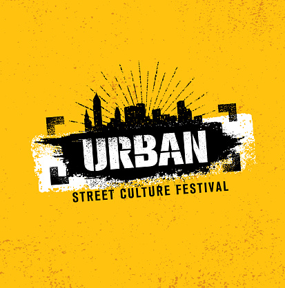 Urban Street Culture Festival Rough Illustration Concept On Grunge Wall Background With Paint Stroke.