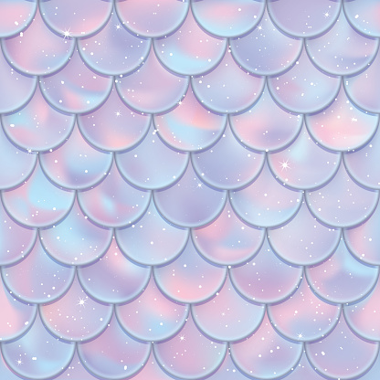 Fish scales seamless pattern. Mermaid tail texture. Vector illustration. Print design for textile, posters, greeting or child birthday cards, kids designs etc.