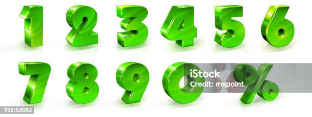 Green Shiny Numbers And Percent Sign Set 3d Styled Illustration Stock Illustration - Download Image Now