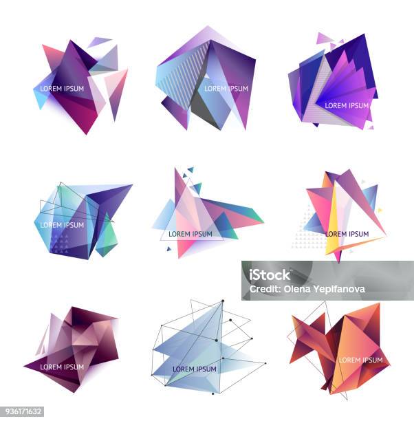 Vektorillustration Satz Von Abstrakten Dreieck Frames Geometrische Figuren Kristall Vorlage Für Text Stock Vektor Art und mehr Bilder von Dreieck