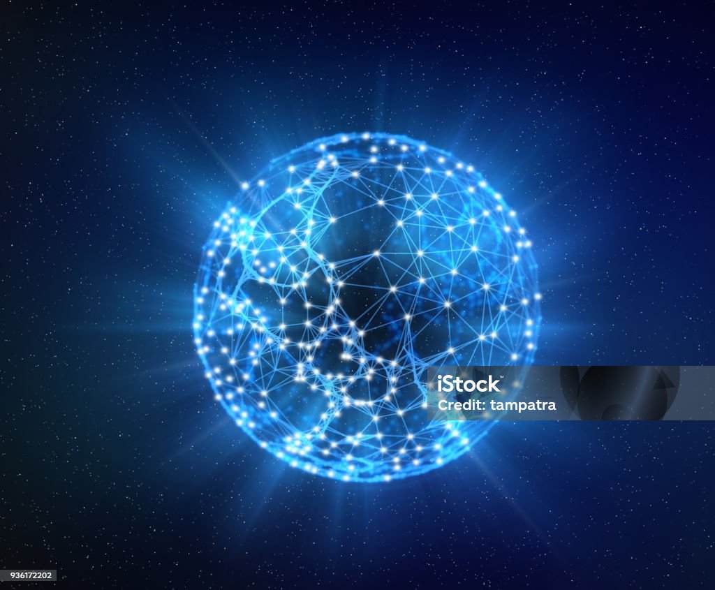 Planet earth, Internet Concept of global business isolated on white, connection symbols communication lines Abstract Stock Photo