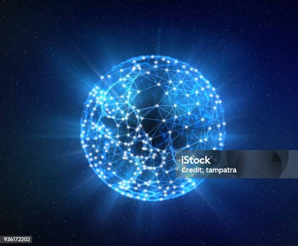 Planet Earth Internet Concept Of Global Business Isolated On White Connection Symbols Communication Lines Stock Photo - Download Image Now