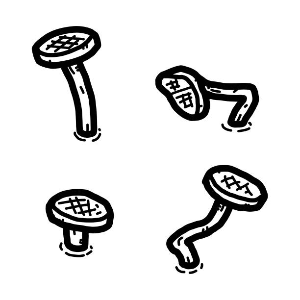iron nails iron nails / cartoon vector and illustration, black and white, hand drawn, sketch style, isolated on white background. rusty nails stock illustrations