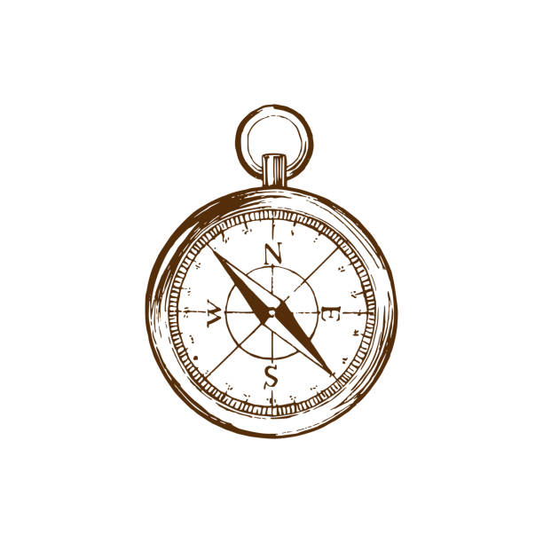 Hand drawn illustration of compass in vector. Used for travel poster, card, touristic emblem design etc. Hand drawn illustration of compass in vector. Used for travel poster, card, touristic emblem design etc old compass stock illustrations