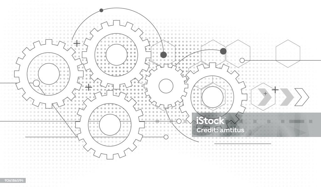 gears drawing technical drawing cogwheel process abstract background Gear - Mechanism stock vector