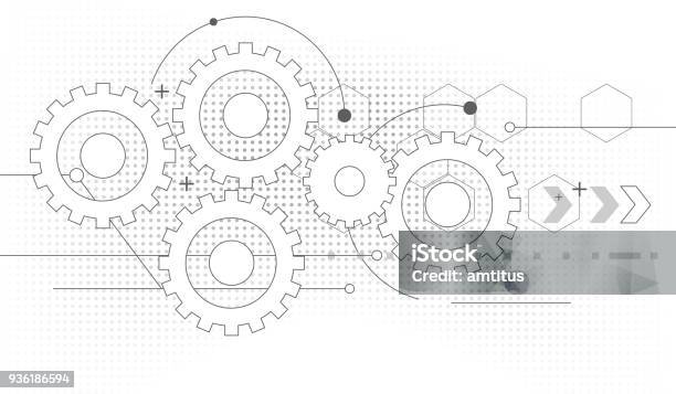 Gears Drawing Stock Illustration - Download Image Now - Gear - Mechanism, Backgrounds, Blueprint