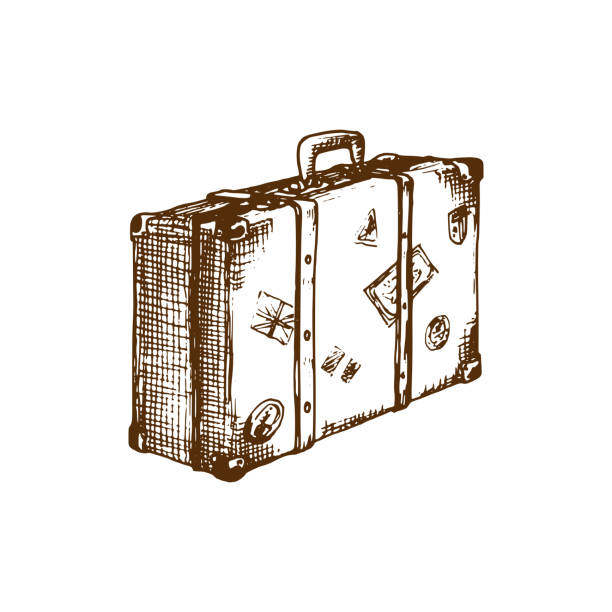 ilustrações de stock, clip art, desenhos animados e ícones de hand sketch of suitcase. vector illustration. travel symbol. used for tourist emblem design,poster etc. - suitcase label old old fashioned