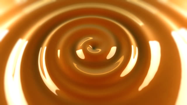 Swirl in caramel surface. Animation waving surface of caramel.