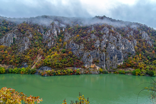 Autumn at the Danube Gorges, the border between Romania and Serbia. View from Serbian part.