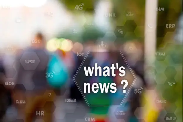 Photo of What's news,  on the touch screen with statistics on people blur background.Concept of  what's news?