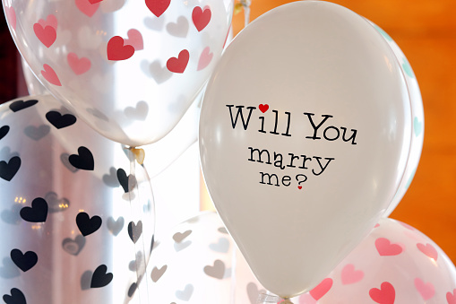 Balloon with inscription, will you marry me for wedding reception