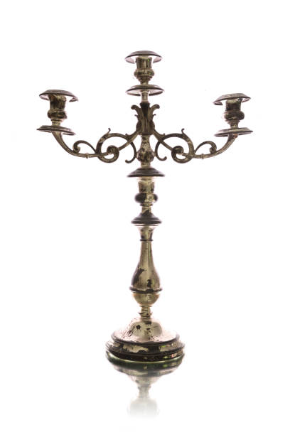 istock Vintage silver chandelier isolated on white background 936213358