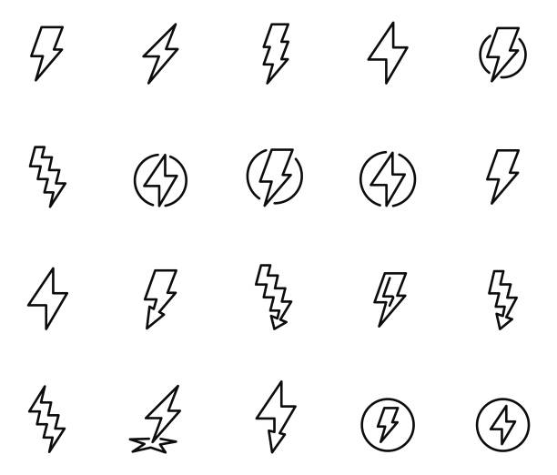 illustrazioni stock, clip art, cartoni animati e icone di tendenza di set di icone lightning bolt - interface icons flash