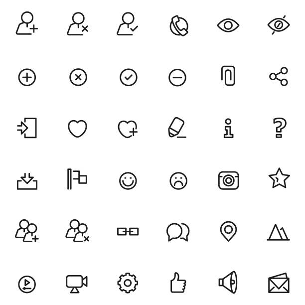ilustrações de stock, clip art, desenhos animados e ícones de social and communication icon set - square shape plus sign mathematical symbol social networking
